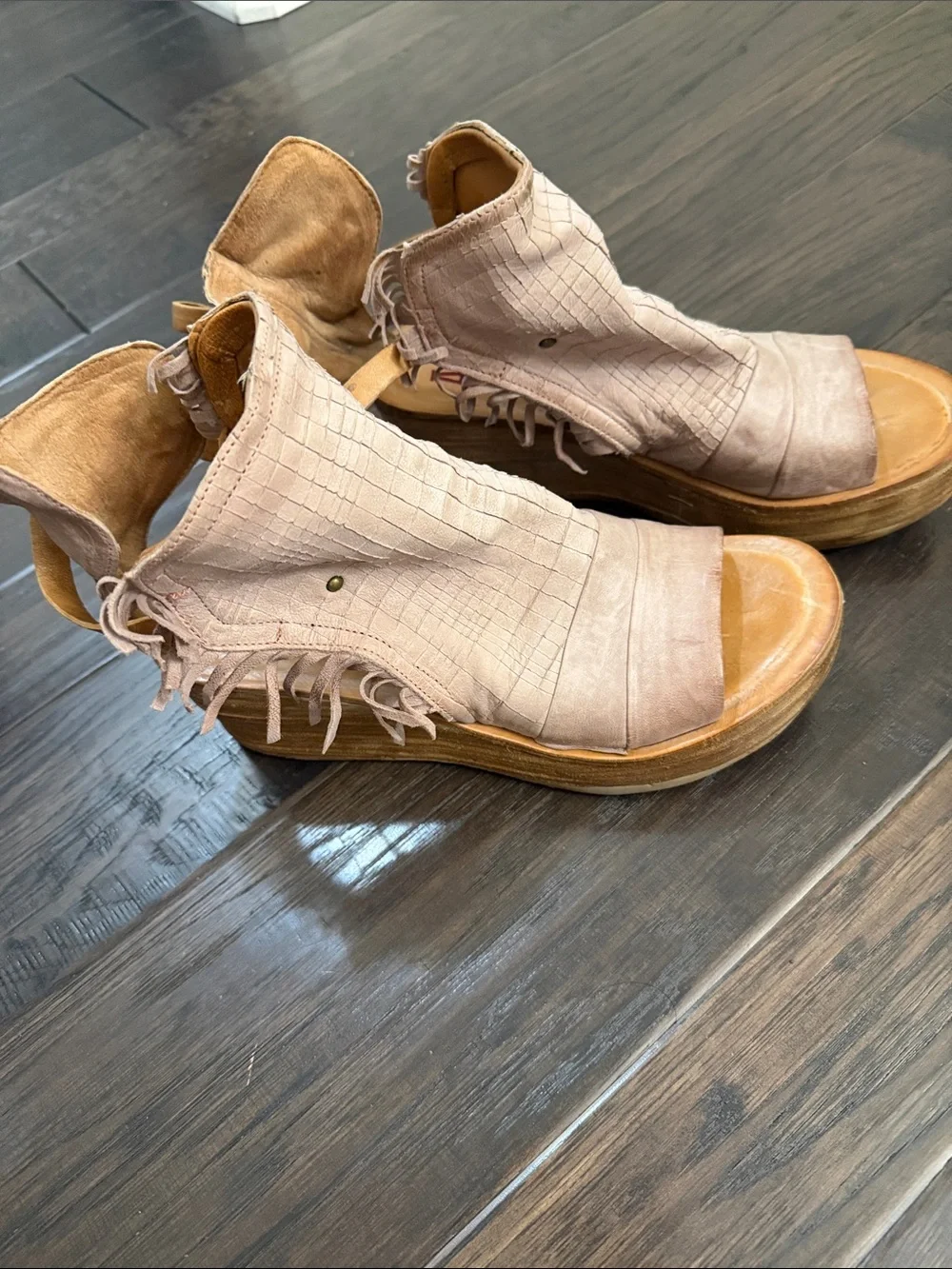 A.S.98 Leather Fringe Platform Wedge Sandals Boho Size 40 9-9.5 women’s